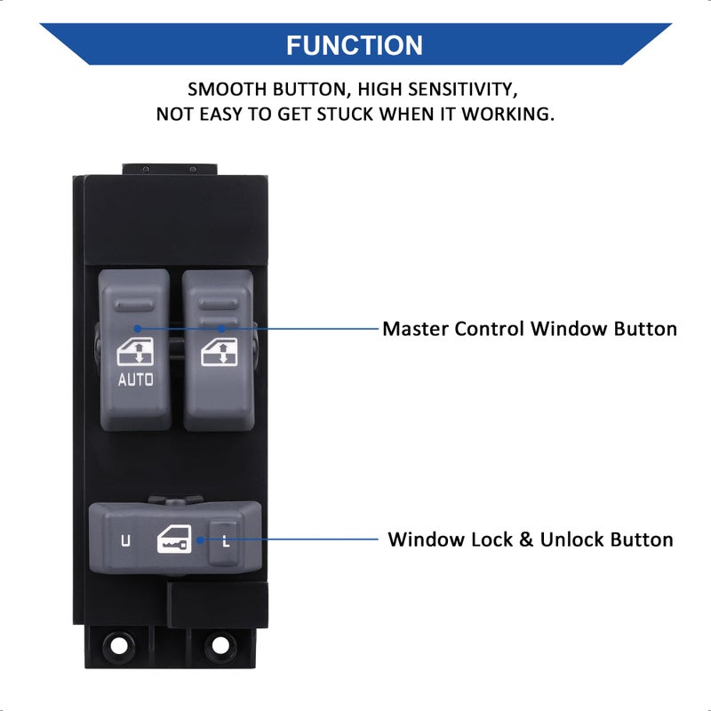 AiYiGu Driver Side Power Window Control Switch Gray Buttons, Compatible with 1999-2002 Chevrolet Silverado and GMC Sierra 1500 2500 3500, Replace OE 19259957, 901-117, 15047637, 2-Doors Pickup Truck - Image 2